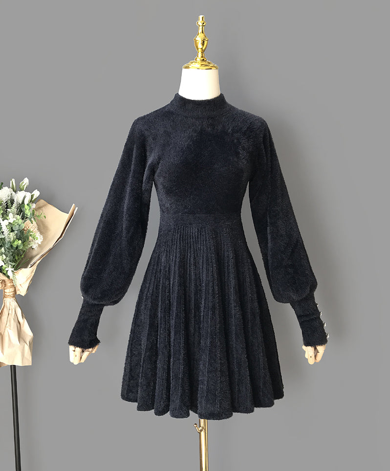 Fuzzy Puff Sleeve Sweater Dress (3 Colors)