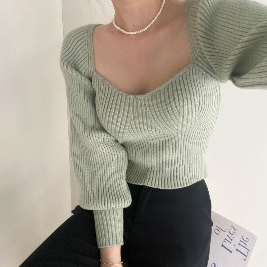 Ribbed Puff Sleeve Cropped Sweater (4 Colors)