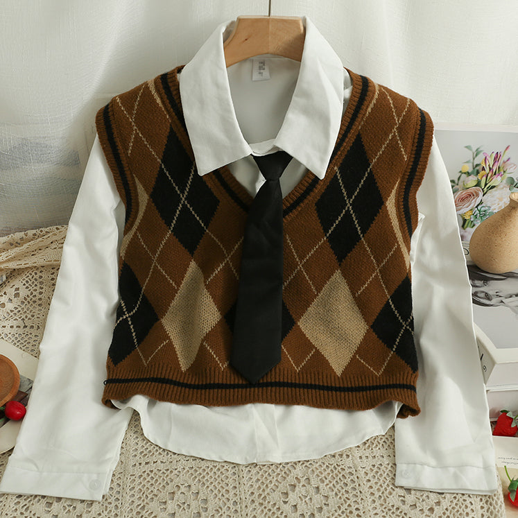 Spiced Argyle Plaid Vest Set (4 Colors)