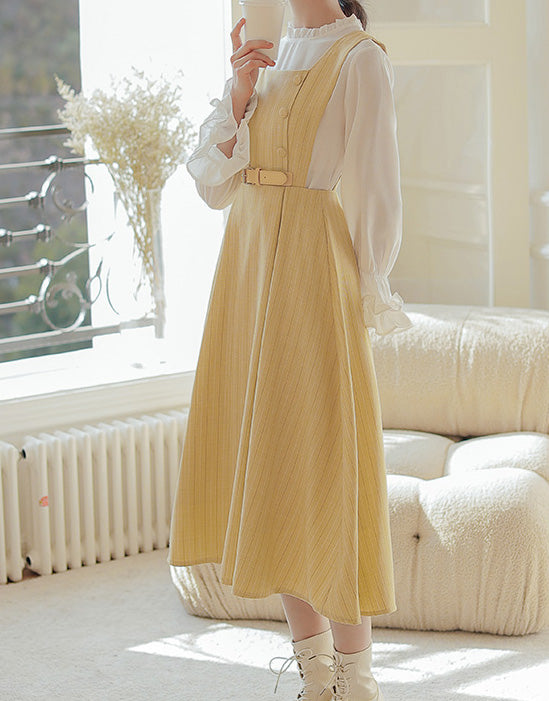 Pastel Stripe Pinafore Dress (4 Colors)