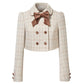 Milky Plaid Tweed Cropped Jacket (Cream/Brown)