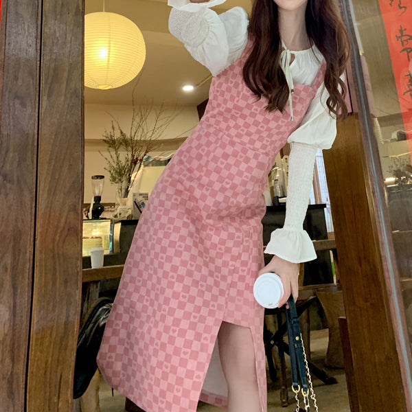 Heart Checkerboard Asymmetrical Dress (Pink)