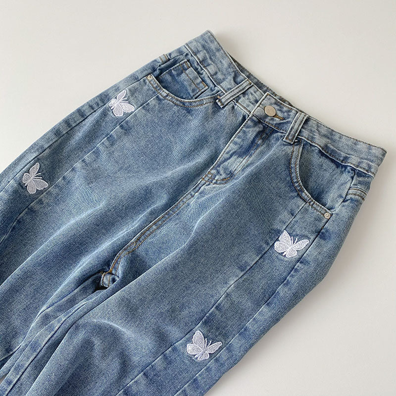 Blue Butterfly Embroidered Jeans