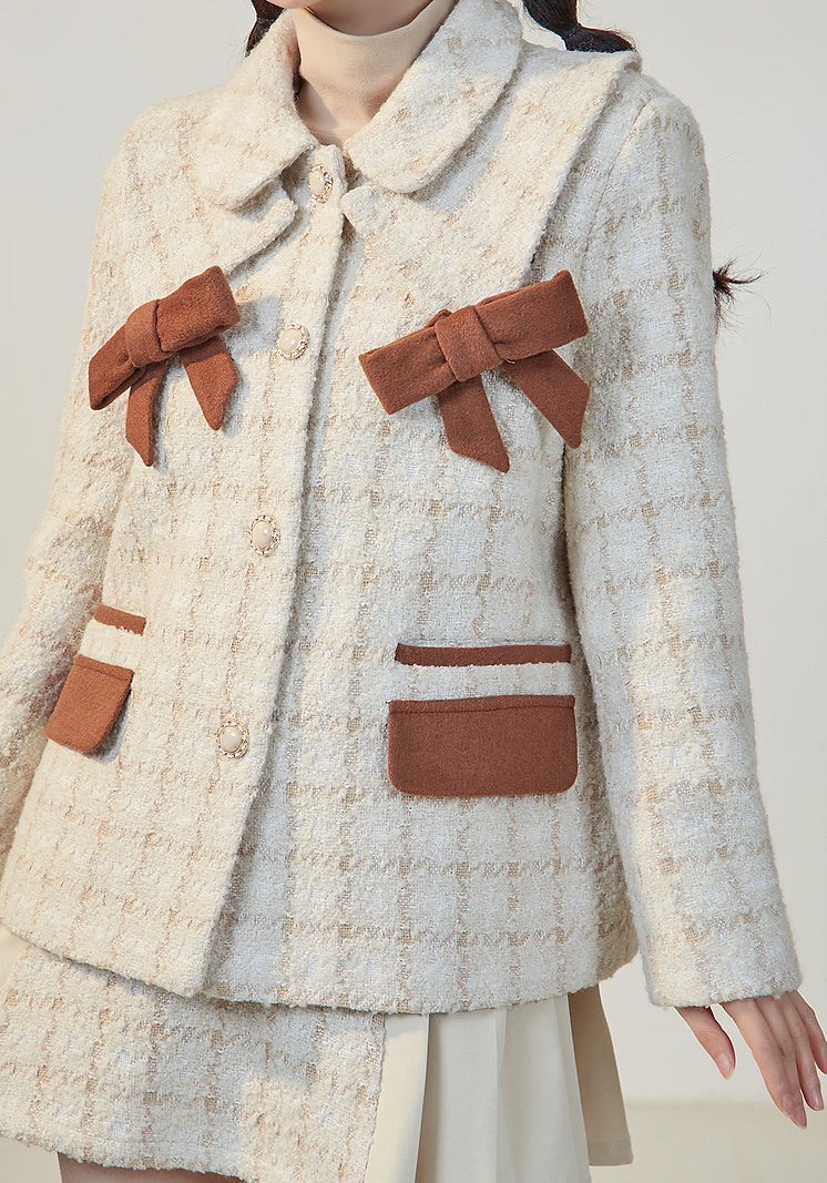 Latte Plaid Tweed Jacket / Skirt (Cream/Brown)