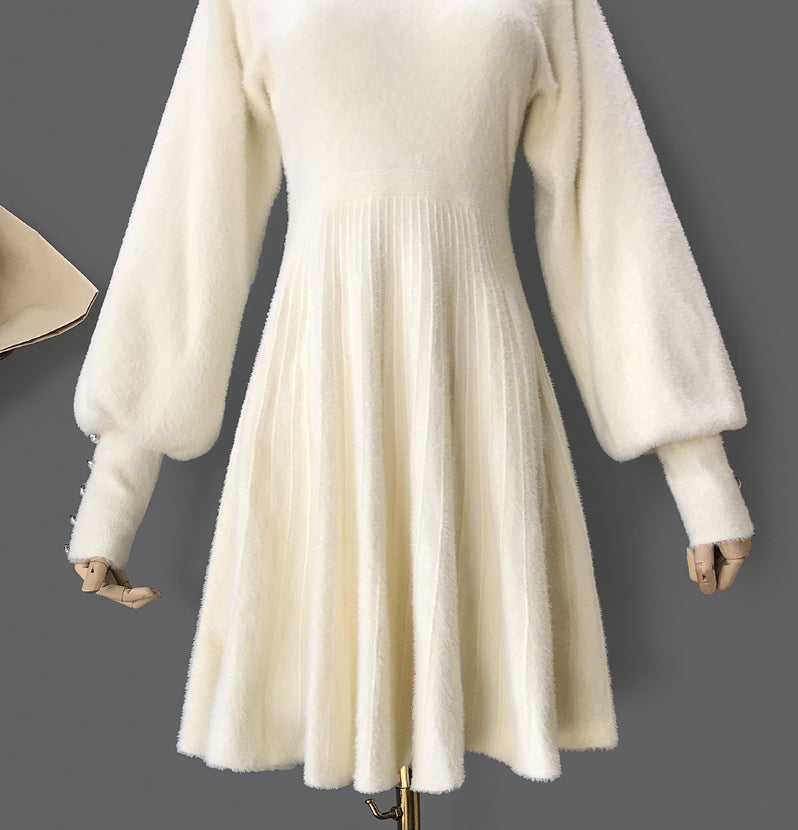 Fuzzy Puff Sleeve Sweater Dress (3 Colors)