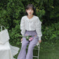 Embroidered Floral Pocket Jeans (Purple)