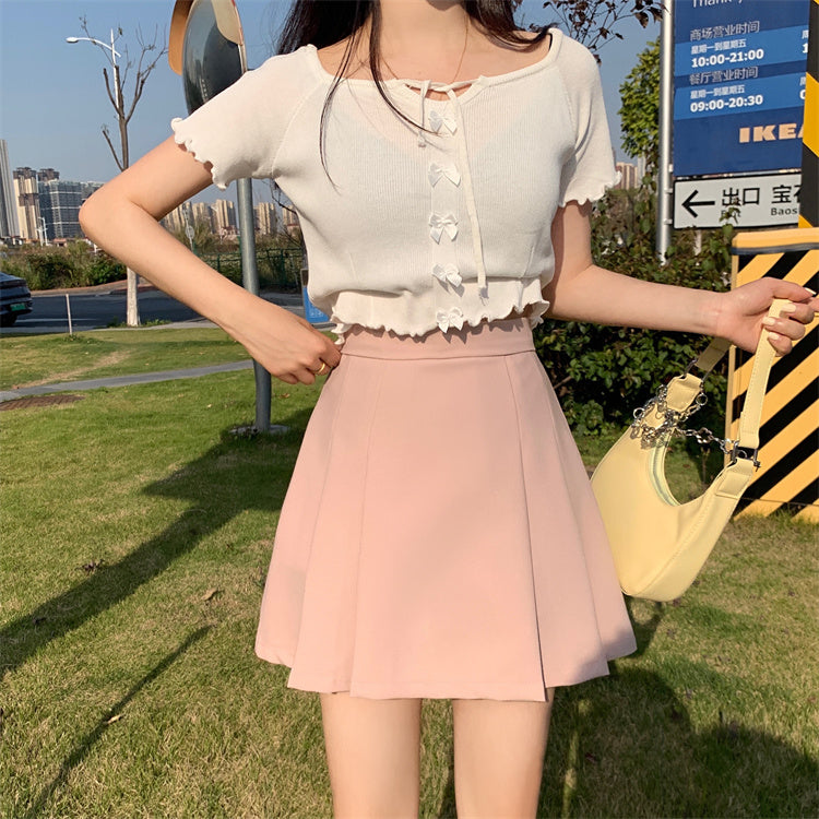 Half Pleated Mini Skirt (4 Colors)