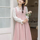 Floral Lace Twofer Midi Dress (Pink/White)