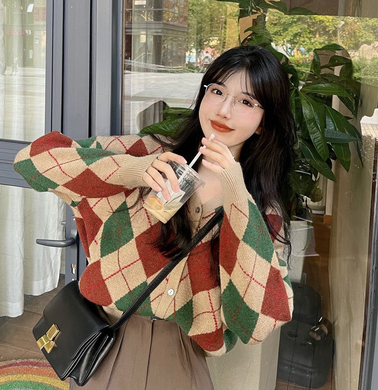 Forest Diamond Plaid Cardigan (2 Colors)