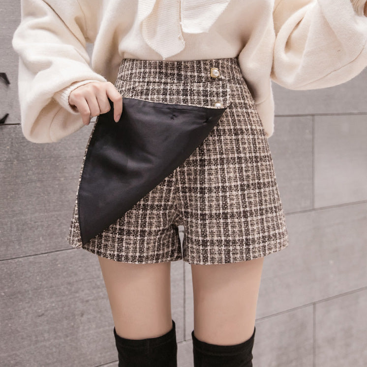 Asymmetrical Tweed Plaid Skirt (2 Colors)