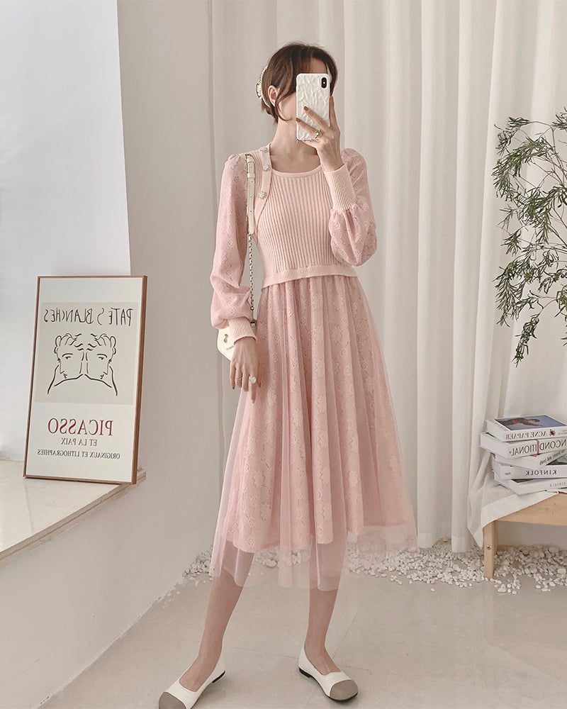 Lace Knit Sweater Dress (3 Colors)