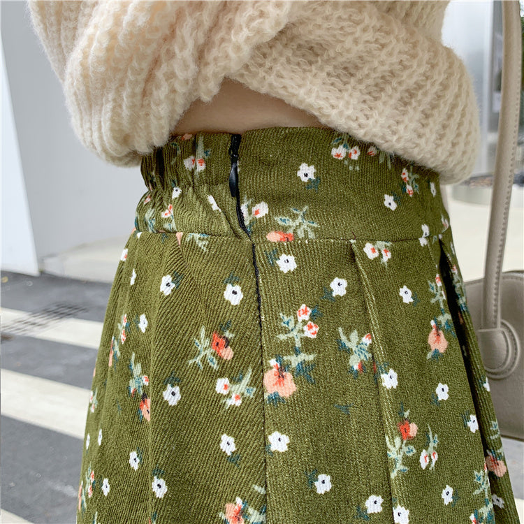 Raining Flowers Corduroy Midi Skirt (3 Colors)