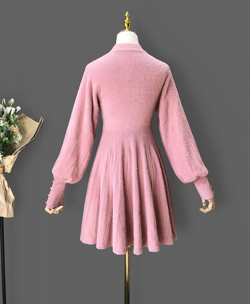 Fuzzy Puff Sleeve Sweater Dress (3 Colors)