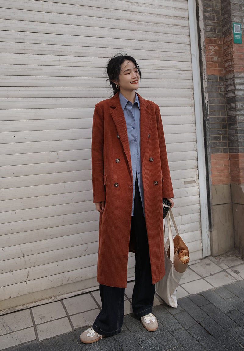 Corduroy Double Breasted Coat (3 Colors)