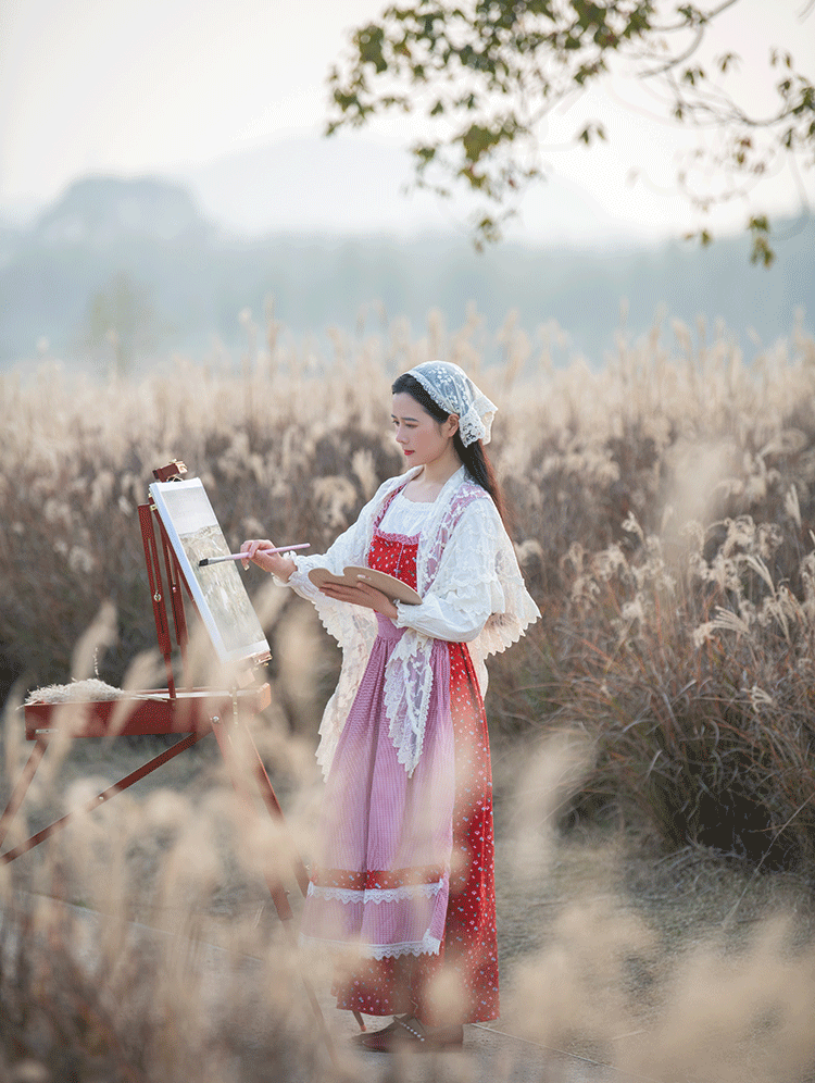 Floral Gingham Folk Dress (Red/White)