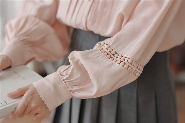 Pintuck Puff Sleeve Blouse (Pink)