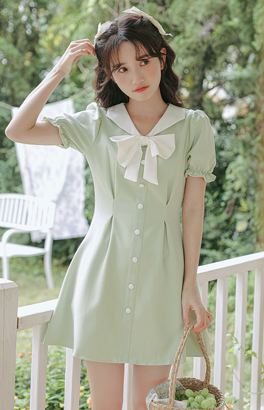 Sweet Sailor Button Mini Dress (Green)