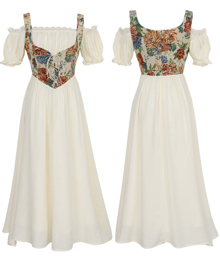 Rustic Floral Corset Twofer Dress (Cream)