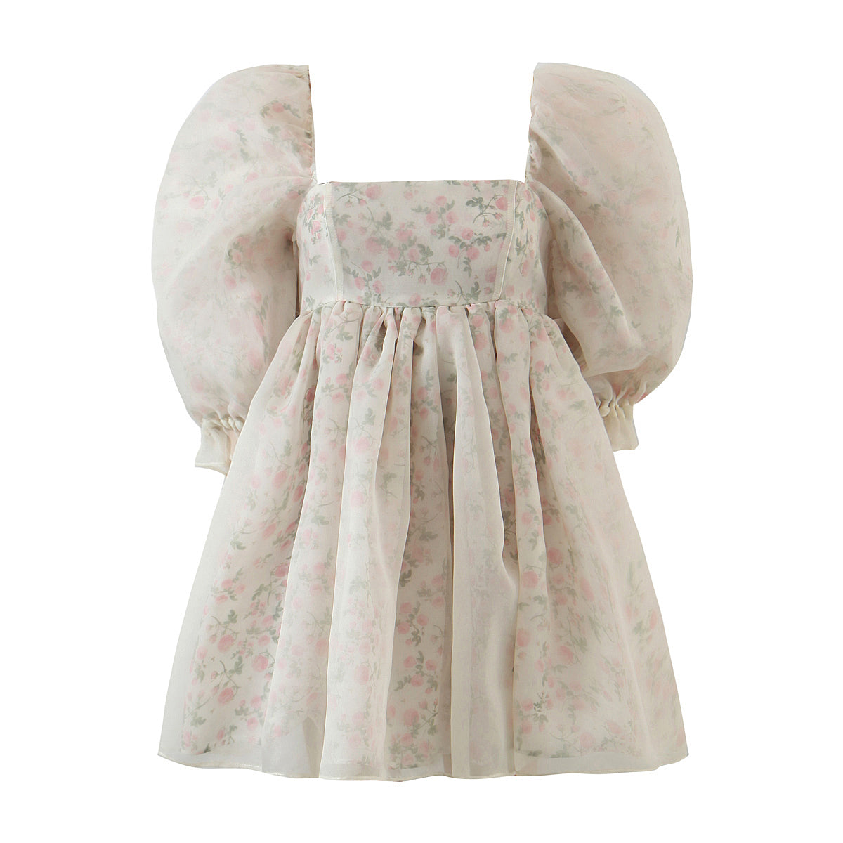 Rose Tea Reversible Mini Puff Dress (White)