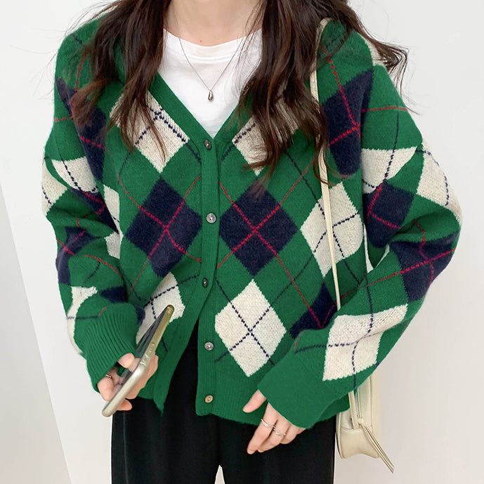 Forest Diamond Plaid Cardigan (2 Colors)