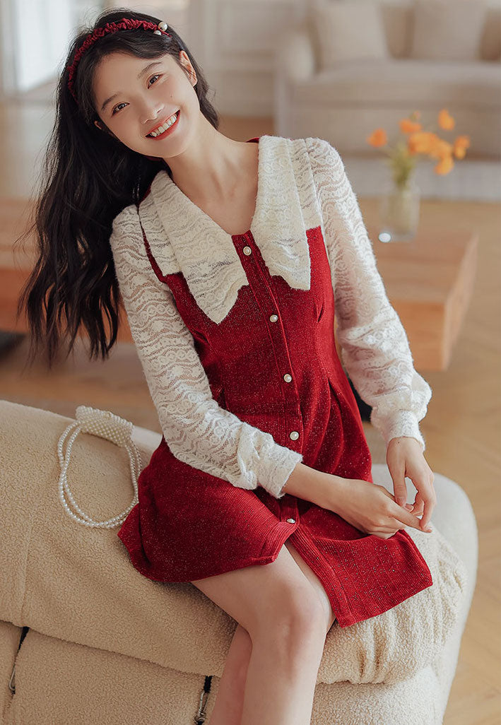 Lace Bow Sweater Dress (2 Colors)