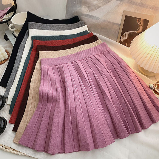 Pleated Knit Mini Skirt (8 Colors)