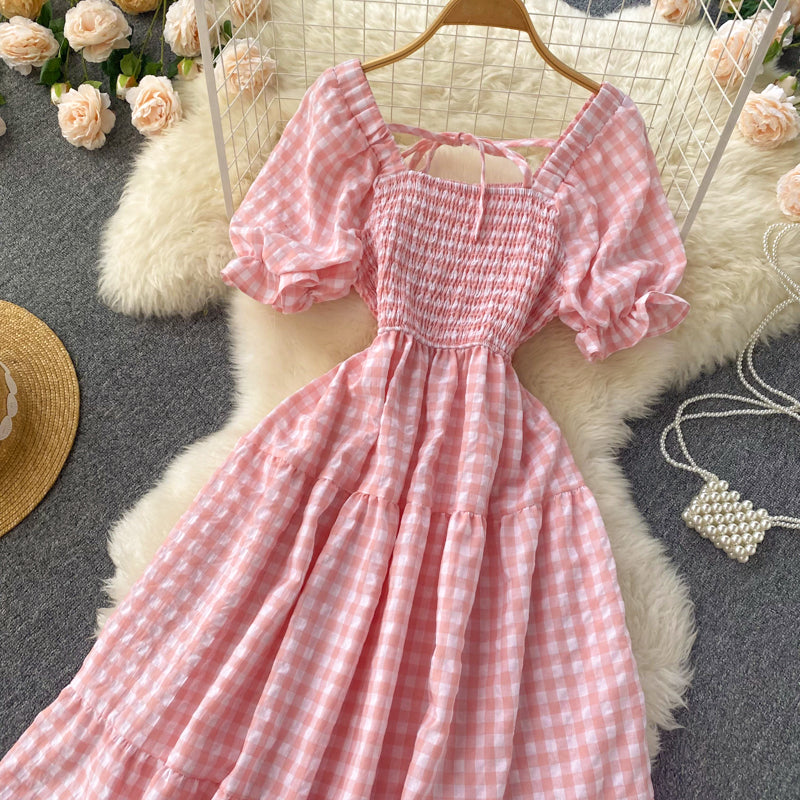 Puff Sleeve Gingham Tiered Dress (2 Colors)