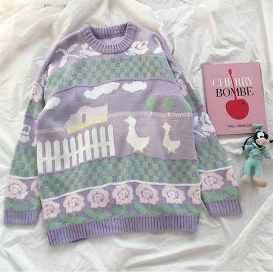 Farm Ducks Sweater (Lilac)