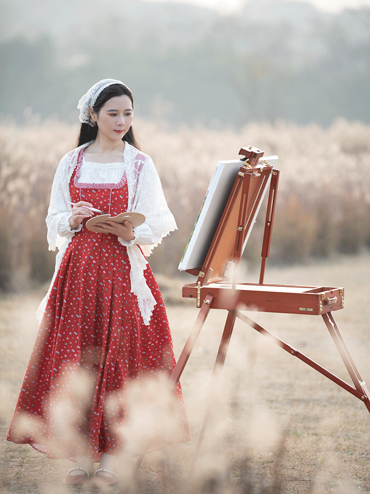 Floral Gingham Folk Dress (Red/White)