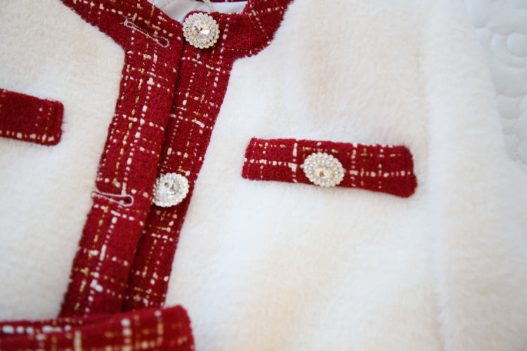 Apple Pie Fur Tweed Set (White/Red)