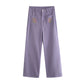 Embroidered Floral Pocket Jeans (Purple)