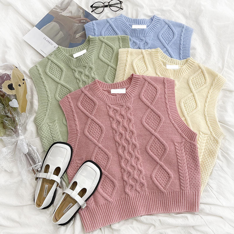 Candy Cable Knit Vest (4 Colors) – Megoosta Fashion