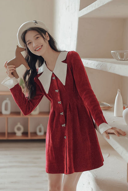 Sweet Bow Peter Pan Knit Dress (4 Colors)