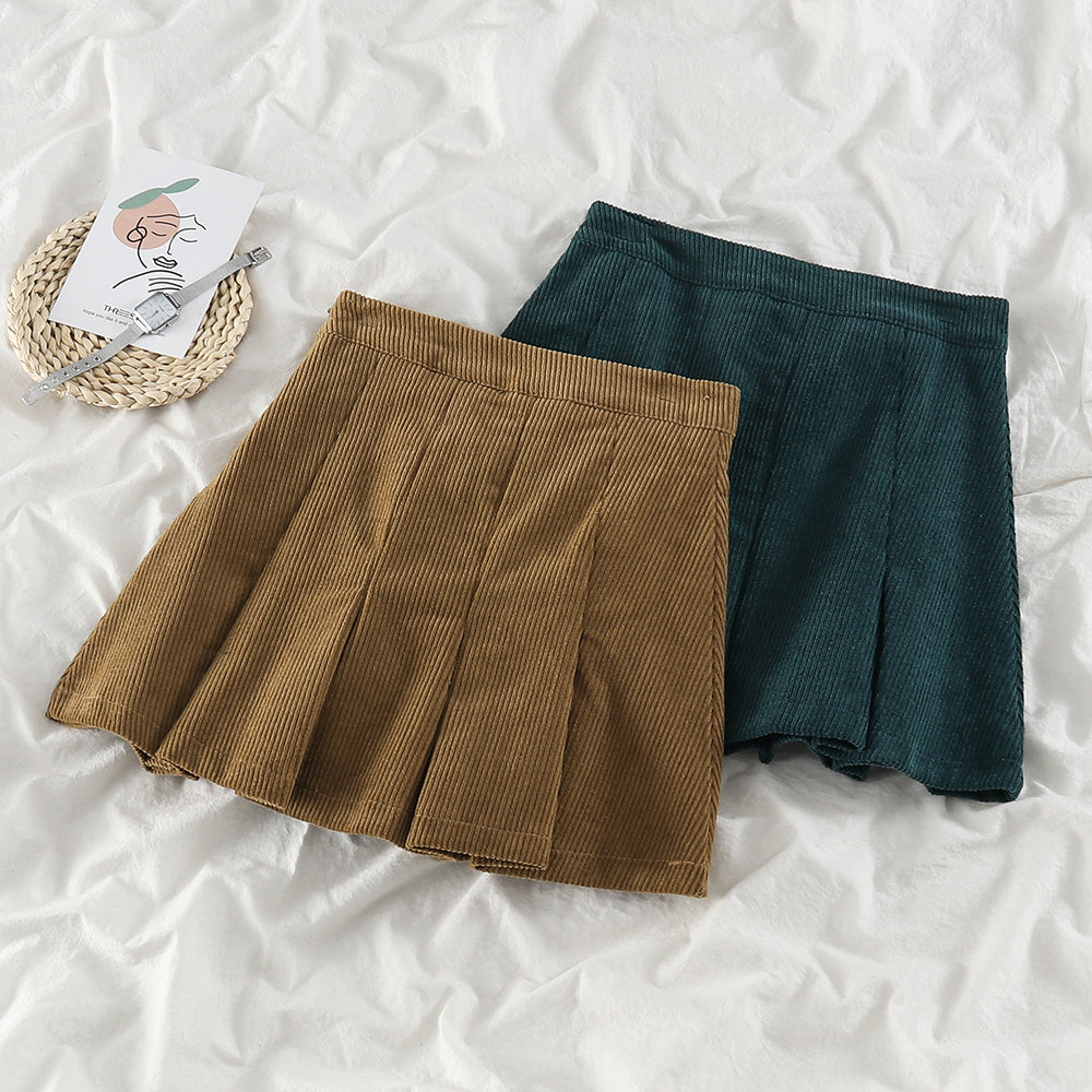 Corduroy Pleated Skirt (2 Colors)