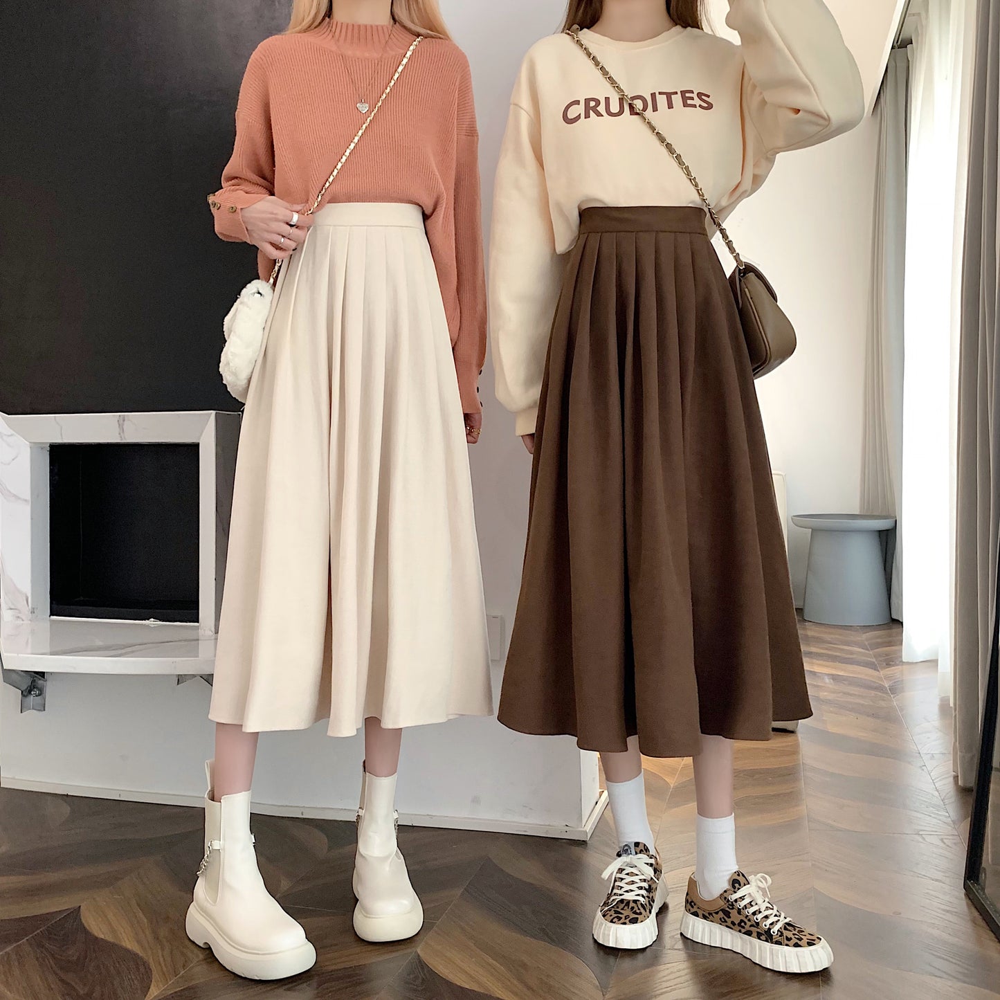 Corduroy Suede Midi Skirt (5 Colors)