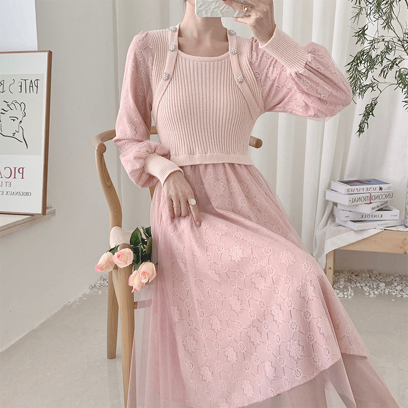 Lace Knit Sweater Dress (3 Colors)