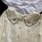 Scallop Floral Embroidered Collar Blouse (Cream)