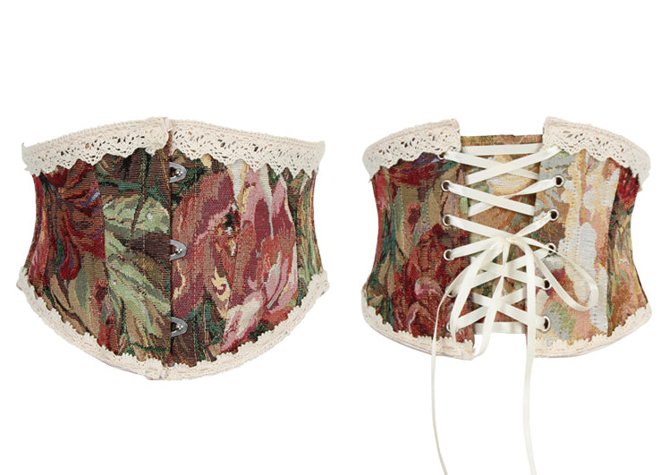 Rustic Rose Jacquard Underbust Corset (Khaki)