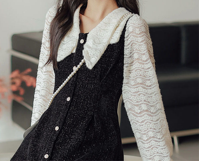 Lace Bow Sweater Dress (2 Colors)