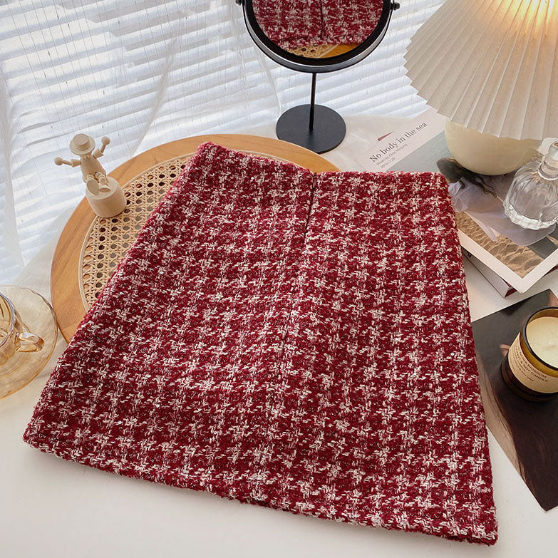 Preppy Plaid Tweed Skirt (2 Colors)