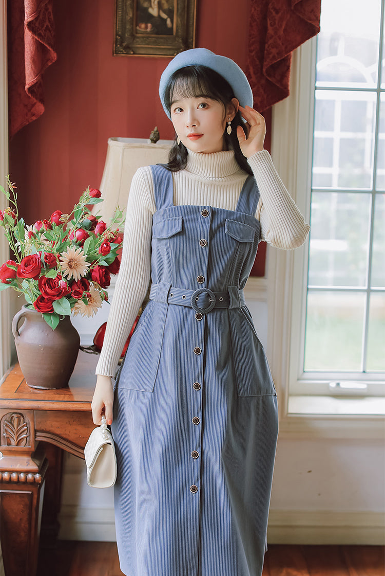 Corduroy Button Up Midi Dress (5 Colors)