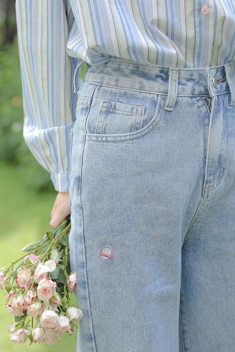Saturn Embroidered Jeans (Light Denim)