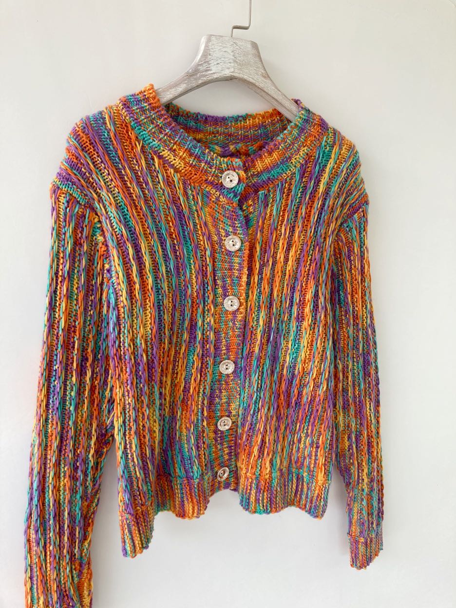 Marled Knit Grandma Cardigan (Rainbow)