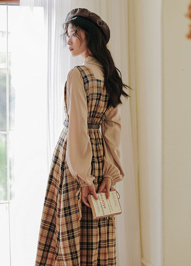 Honey Plaid Pinafore Dress (Khaki)