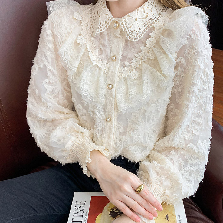 Ruffle Lace Button Up Shirt (3 Colors)