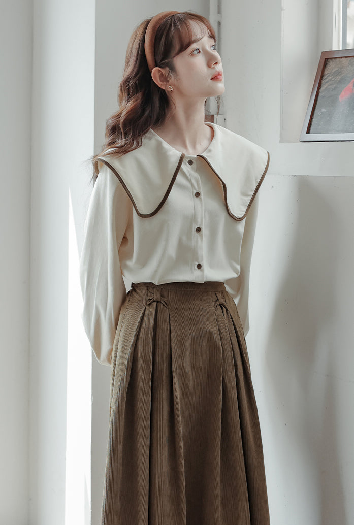 Corduroy Bow Midi Skirt (3 Colors)