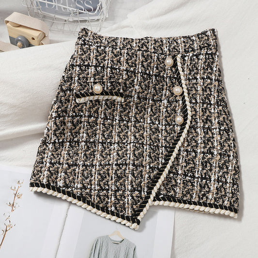 Asymmetrical Tweed Plaid Skirt (2 Colors)