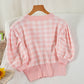 Puff Sleeve Gingham Cropped Cardigan (2 Colors)