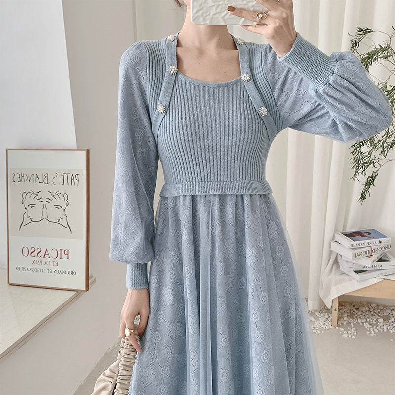 Lace Knit Sweater Dress (3 Colors)