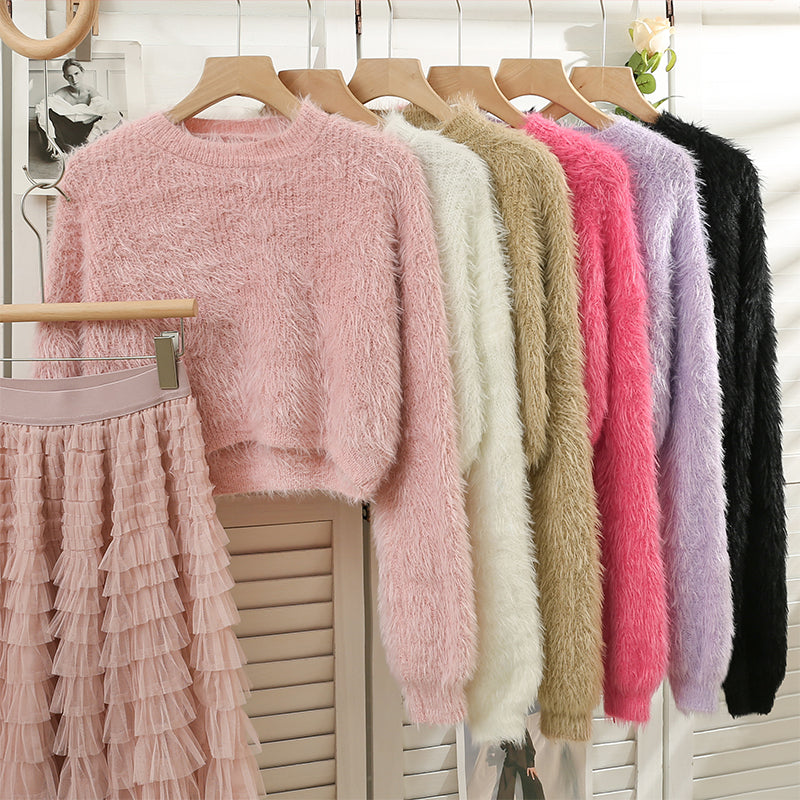 Cropped Fuzzy Sweater (8 Colors)